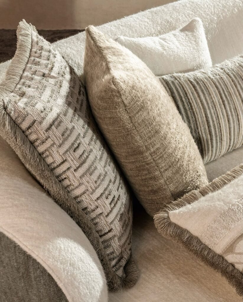 Sofa with textured pillows
