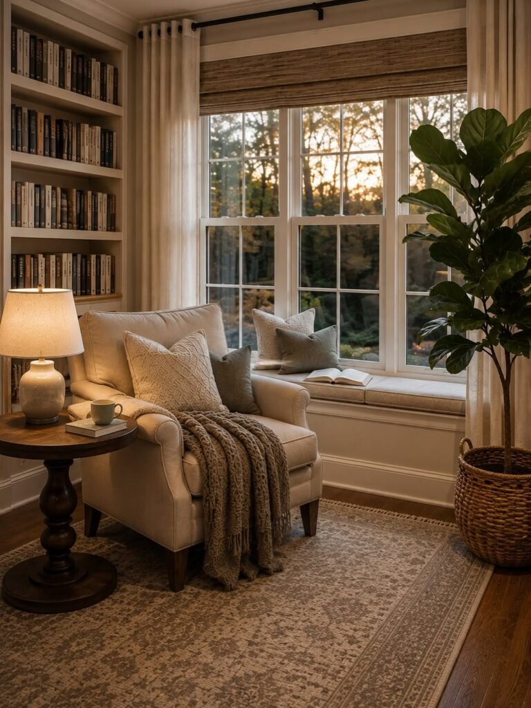 Cozy reading nook with armchair