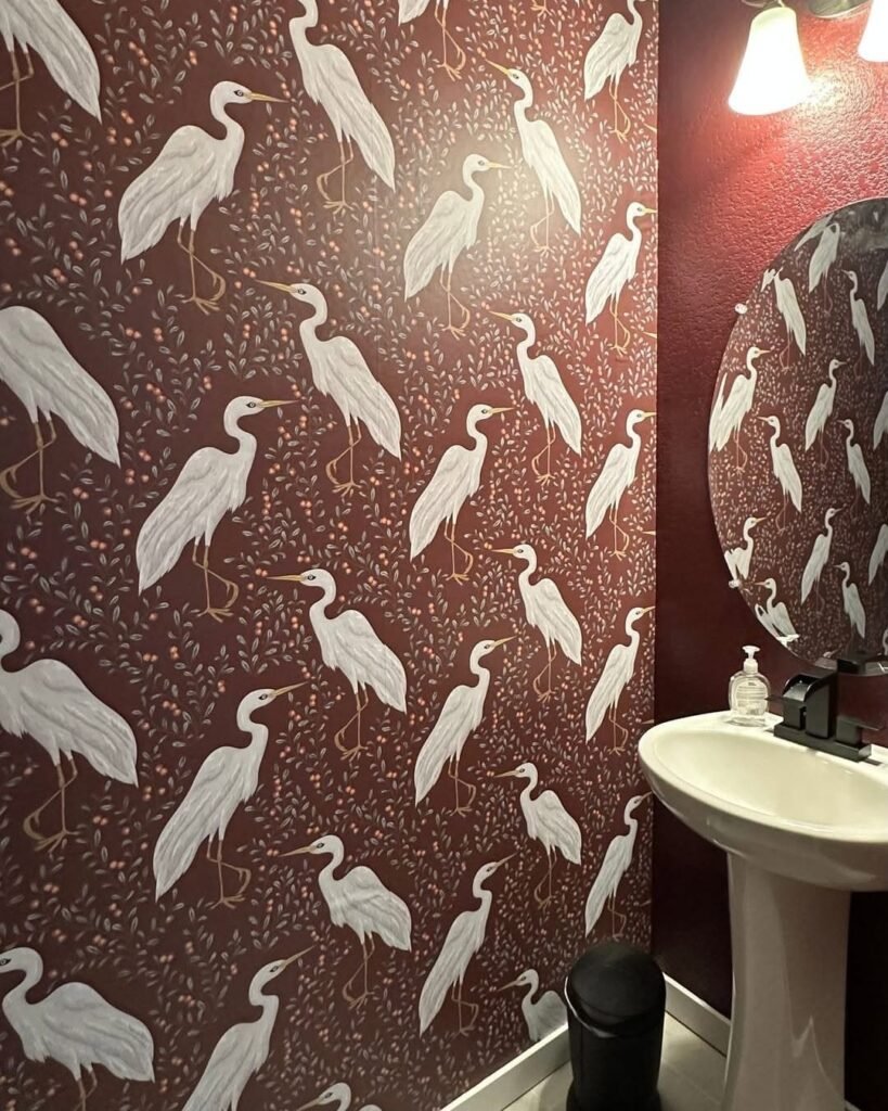 Peel and stick wallpaper in a bathroom